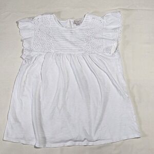 Loft Women's Blouse, Sleeveless, Size Small, Emboidered Details, White